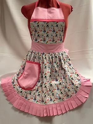 RETRO VINTAGE 50s STYLE FULL APRON / PINNY - WONDERLAND FLAMINGO (FC206F) • £25.99