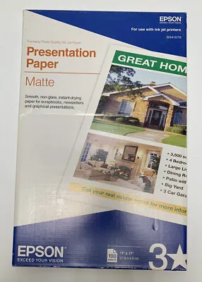 Epson Presentation Paper MATTE 100 Sheets 11 X 17 For Ink Jets. New (read). • $19.99