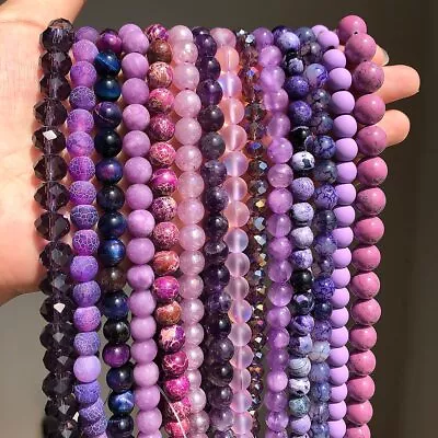 4/6/8/10mm Purple Series Natural Gemstones Round Loose Beads For Jewelry Making • $5.39