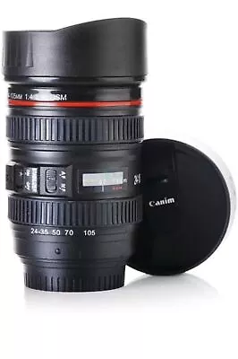 Plastic Camera Lens Shaped Coffee Mug With Lid 350ml (Black) • £20.22