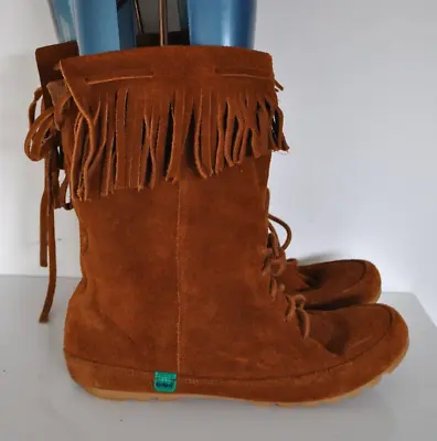 Brown Chestnut Slip On Suede Quality Women Tassel Long Boots Size 5 (38) Kickers • £12