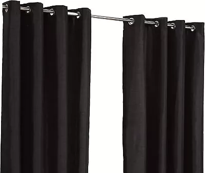 Faux Silk Slubbed Black Eyelet Readymade Curtain Pair Fully Lined- 45x90in • £39.99