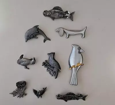 Vintage Lot 9 Brooches  Bird Pewter Fish • $7.25