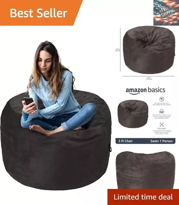 Retro Style Memory Foam Bean Bag Chair - 3 Ft Grey Solid Microfiber Cover • $137.79