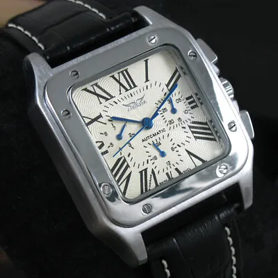 Men's Automatic Mechanical Selfwind Real Sub-dial Calendar Square Watch With Box • £27.69