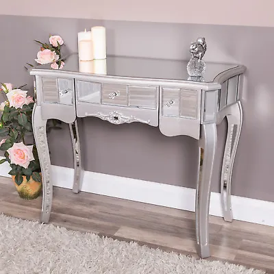 £189.95 • Buy Silver Mirrored Dressing Table With Drawers Venetian Glass Bedroom Hallway Chic