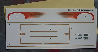 1970 Chevy Impala Waterslide Decals 1/25 Model Kit #31924-0130 Decals • $7.99