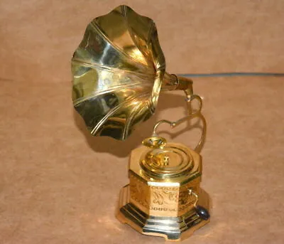 Antique Vintage Maritime Brass 9  Mini Gramophone Home Office Kitchen Shelf Deco • $69.54