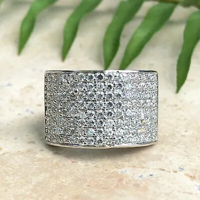 Sterling Silver Micro Pave CZ Cigar 8 Row Band Wide Ring NEW Size 7 Tapered Back • $99.99