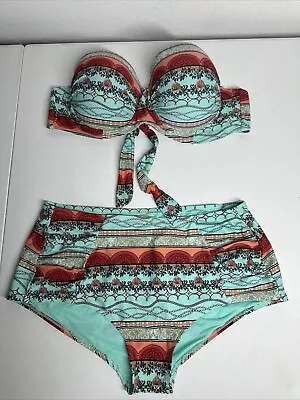 Coral Tropics By Apollo Swimwear 2 Ps Bathing Suit Green Orange Size XL See Desc • $14.99