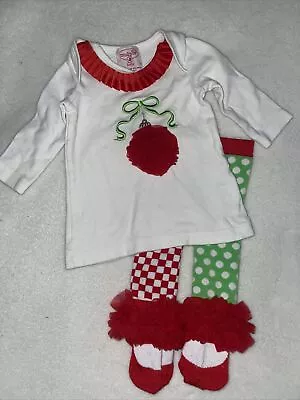 ADORBS! MUD PIE~Baby Girls Santa Christmas 2pc Set Shirt/Leggings Set 0-6 Months • $16.99
