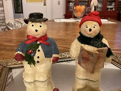 Vintage TEENA FLANNER Snowman Figurines Glitter Midwest Cannon Falls Lot Of 2 • $25