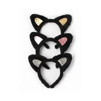 £3.99 • Buy Childrens Girls Kids Black Furry Cat Ear With Glitter Ears Headband Aliceband