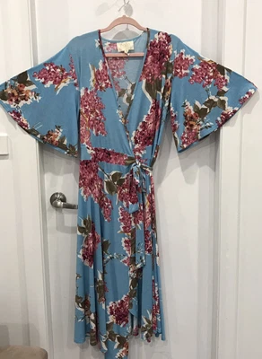 $29 • Buy Boho Bird Size 12 Women's Dress Floral Print Stretch Flare Sleeve Wrap Midi
