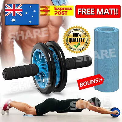 Abdominal Waist Workout Exercise Gym Fitness Wheel AB ROLLER Free Knee Pad Mat • $14.95