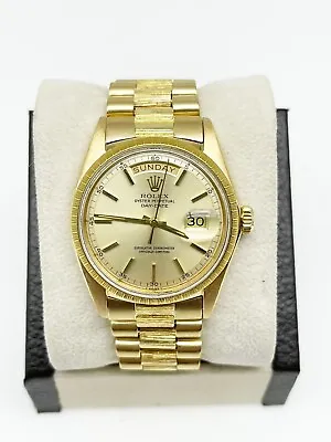 Rolex 1807 President Day Date Champagne Dial Bark Finish 18K Yellow Gold • $11995