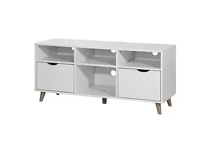 Scandi Nordic TV Unit Stand Cabinet 2 Drawer + Shelf White 117cm Media Cabinet • £78.99
