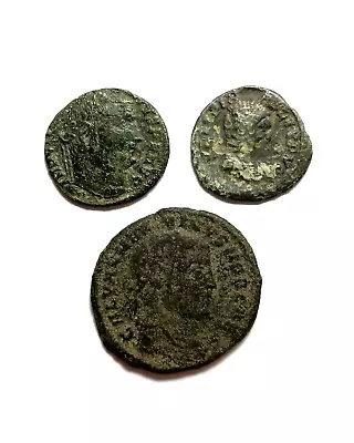 LOT OF 3 ANCIENT ROMAN COINS. 3rd/4th CENTURY. METAL DETECTING FINDS. -GENUINE- • £0.99