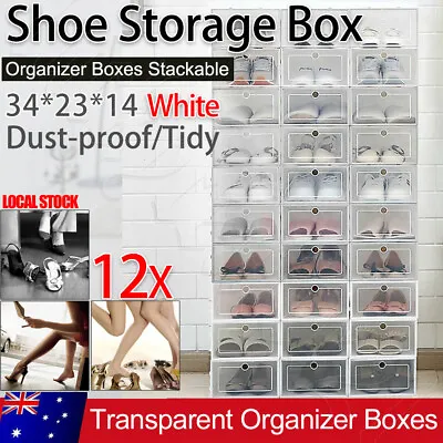 $33.99 • Buy 12pcs Shoe Display Cases Box Rack Large Storage Cabinet Plastic Oragniser Drawer
