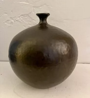 Japanese MCM Stoneware Bud Vase Vintage Mid Century Modern Pottery Hammered Look • $30