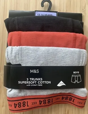 M&S Trunks Boys 3 Pack Cotton With Lycra Briefs Age 13-14 Years Waist 28-29” • £9.50