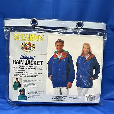 VINTAGE Stearns Rain Jacket XL Blue Rain Slicker Coat Outdoors Model 8170 • $25