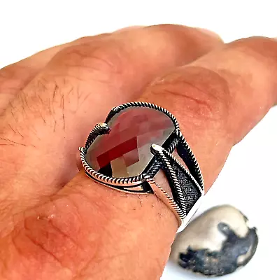 Mens Handmade Ring Turkish Handmade Ruby Ring Men Ring 925 Silver 5-16 • £53.08