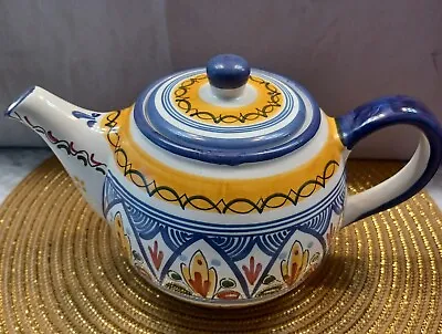 Vintage Pottery Majolica Teapot Spain De La Cal Puente Signed Lopez • $39.99