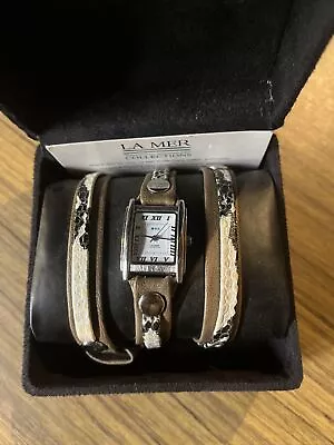 La Mer Collections White Dial Silver Tone Rectangle Case 3 Wrap Bands Watch • $12.99