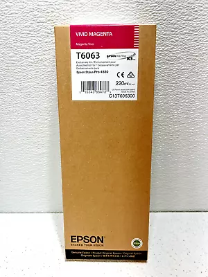 Genuine Epson Stylus Pro 4880 Vivid Magenta Ink T6063 New 220ML Expired Nov 2018 • $29.95