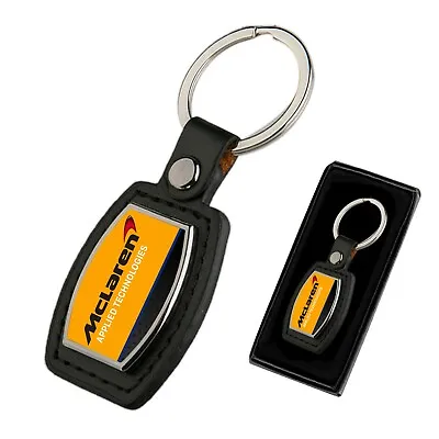 MCLAREN  KEYRING Applied Tech Yellow PU LEATHER METAL CHROME KEY RING FOB • £7.99