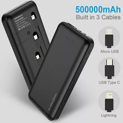 $39.99 • Buy 500000mAh Power Bank Portable External Battery Built In 3 Cables For Phone