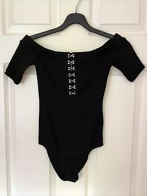 Miss Selfridge Petite Size 8 Black Bodysuit Top With Hook & Eye Detail. VGC • £7.95