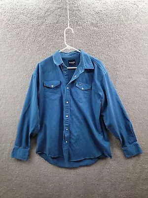 Vintage Wrangler Western Shrt Pearl Snap Men XXL Blue Long Sleeve • $22.94
