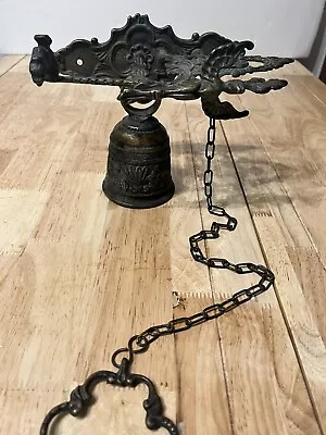 Vintage Brass Monastery Bell Church Bell Wall Mounting 26IN. Chain From Italy￼ • $215
