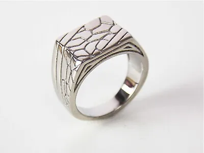 £4.99 • Buy Men Women Crack Pattern Polished Stainless Steel Signet Ring Silver Pinky Finger