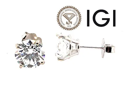 Diamond Stud Earrings 3 Carat D VS2 Round Ideal IGI Certified 14K 3ct • $1785