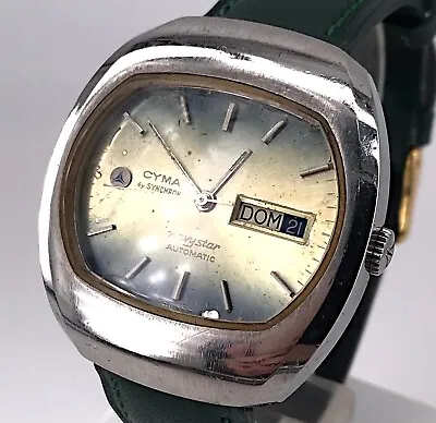 Cyma Navystar Working Vintage Watch Automatic Day Date Watch 37 Mm 3wc • $332.66