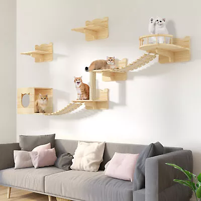 Cat Wall Shelves Set Of 9 Wall-Mounted Wooden Cat Climber Cat Bridge Cat Condo • $88.88