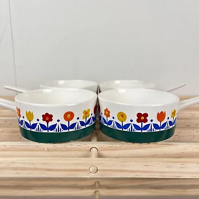 Vintage Villeroy & Boch Flower Pattern Handled Ramekins Bowls Dishes - Set Of 4 • $49.99