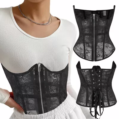 Womens Sexy Lace Up Underbust Waist Training Corset Bustier Lingerie Sexy Corset • £16.99