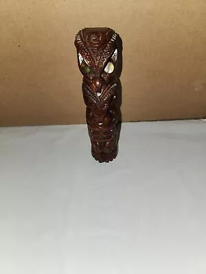 Vintage Maori Tiki Hand 5  Carved Bird Hill Auckland Paua Shell Eyes New Zealand • $25