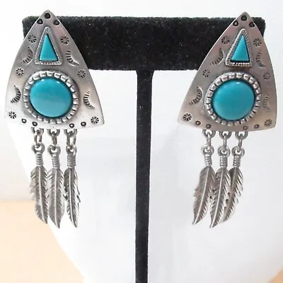 Vintage Southwestern Style JJ 1988 Pierced Earrings Arrowhead Pewter • $24