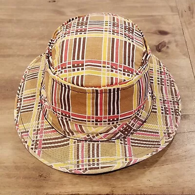 Vintage Jiffy Roll Up Bucket Hat Size 7 3/8 Brown Plaid • $31.47