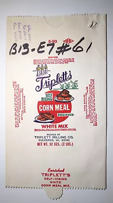 $12 • Buy Vintage Paper Sack Bag - TRIPLET'S CORN MEAL, TRIPLETT MILLING, CULPEPER VA 1990