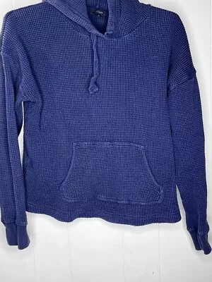 J Crew Waffle Pullover Hoodie Size Small Navy Blue Long Sleeve Kangaroo Pocket • $12.99