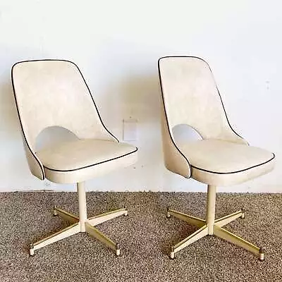 Mid Century Modern Faux Goat Skin Vinyl Swivel Dining Chairs • $395