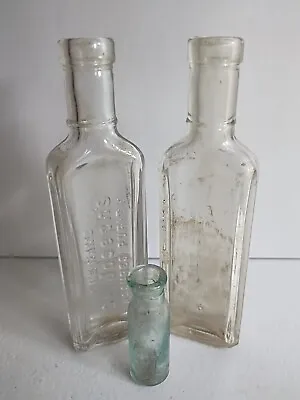 Antique Glass Bottles Medicine And Apothecary Inkwell Lot Of 3 Pcs Vintage Clear • $16.99