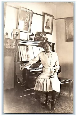 Woman Baldwin Piano Postcard RPPC Photo Parlor Interior C1910's Unposted Antique • $19.47