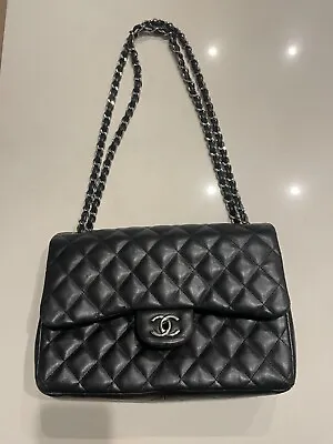 CHANEL Black Quilted Lambskin Leather JUMBO CLASSIC DOUBLE FLAP Shoulder Bag • $3600